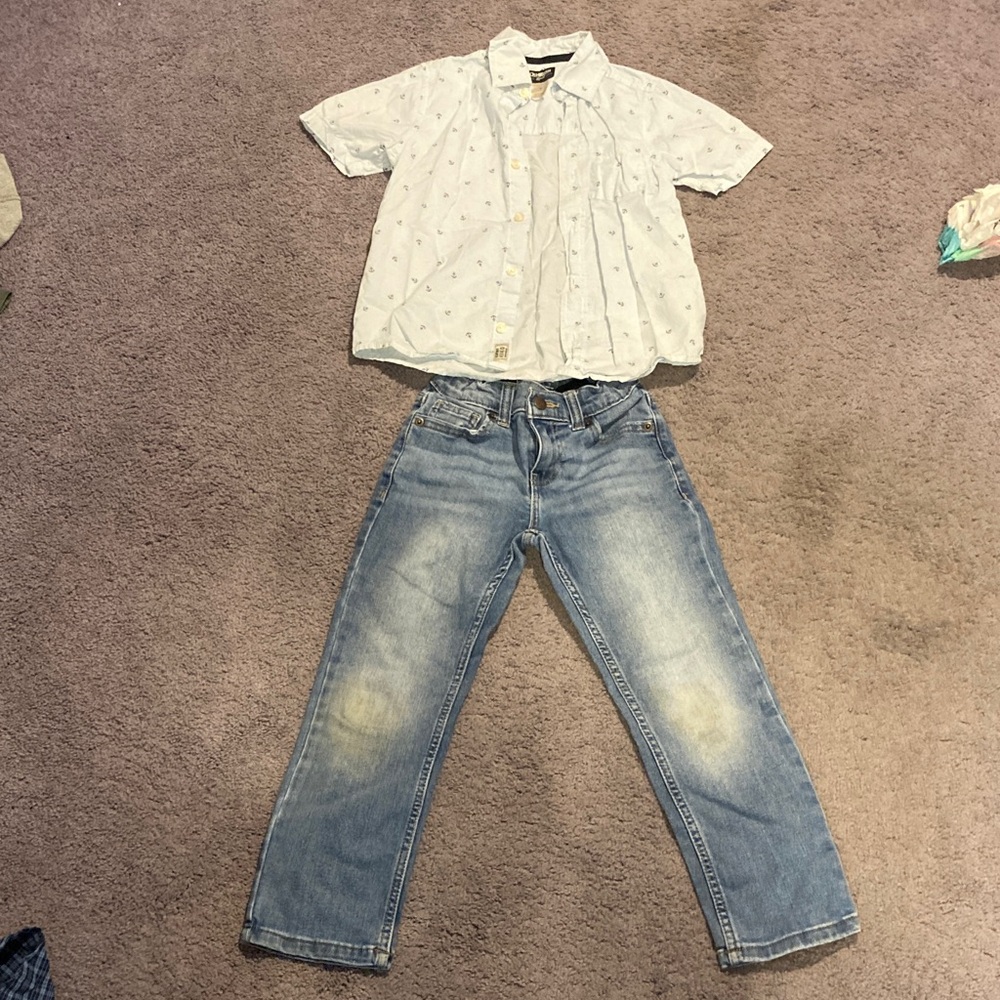 Light blue Short Sleeve Shirt and Blue Jeans Set